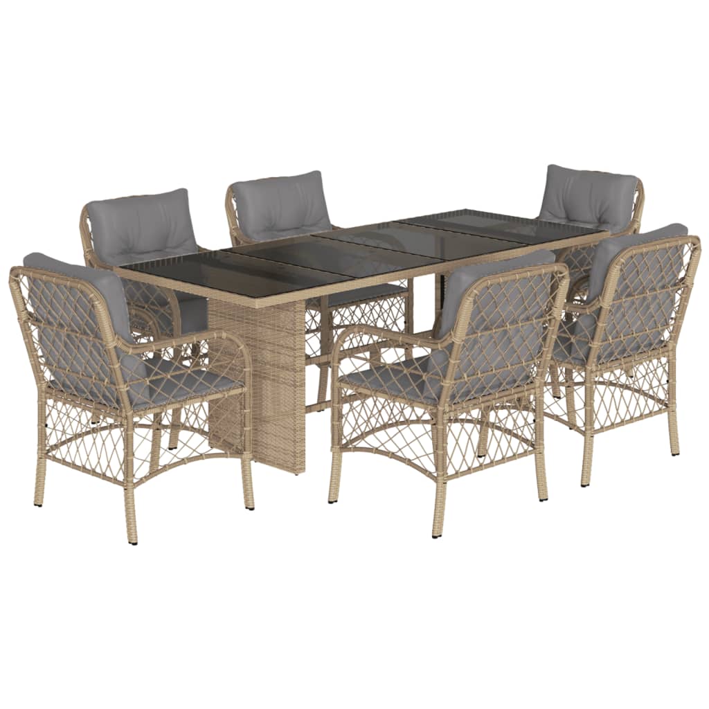 7-delige Tuinset met kussens poly rattan gemengd beige is nu te koop bij PeponiXL, paradijselijk wonen!