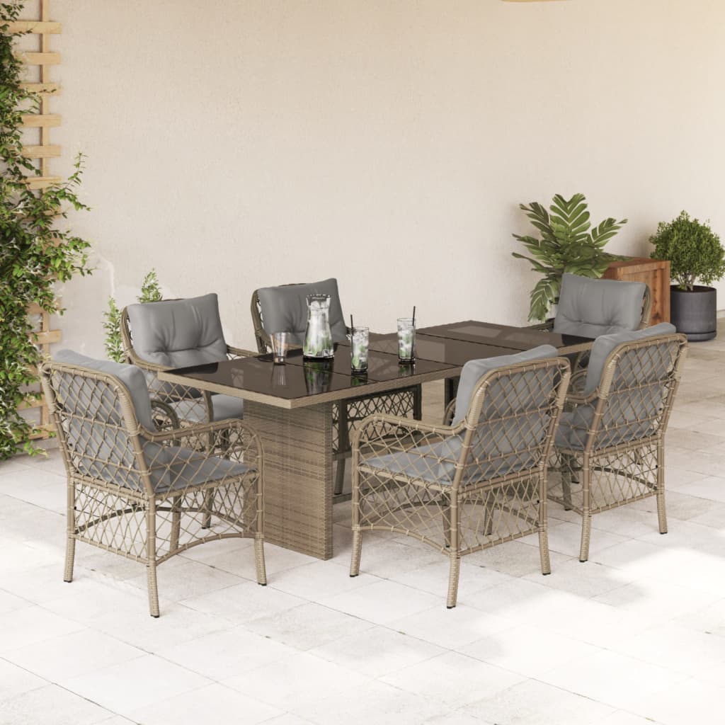 7-delige Tuinset met kussens poly rattan gemengd beige is nu te koop bij PeponiXL, paradijselijk wonen!