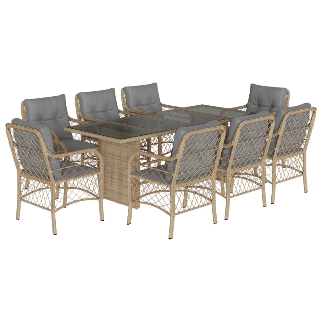 9-delige Tuinset met kussens poly rattan gemengd beige is nu te koop bij PeponiXL, paradijselijk wonen!
