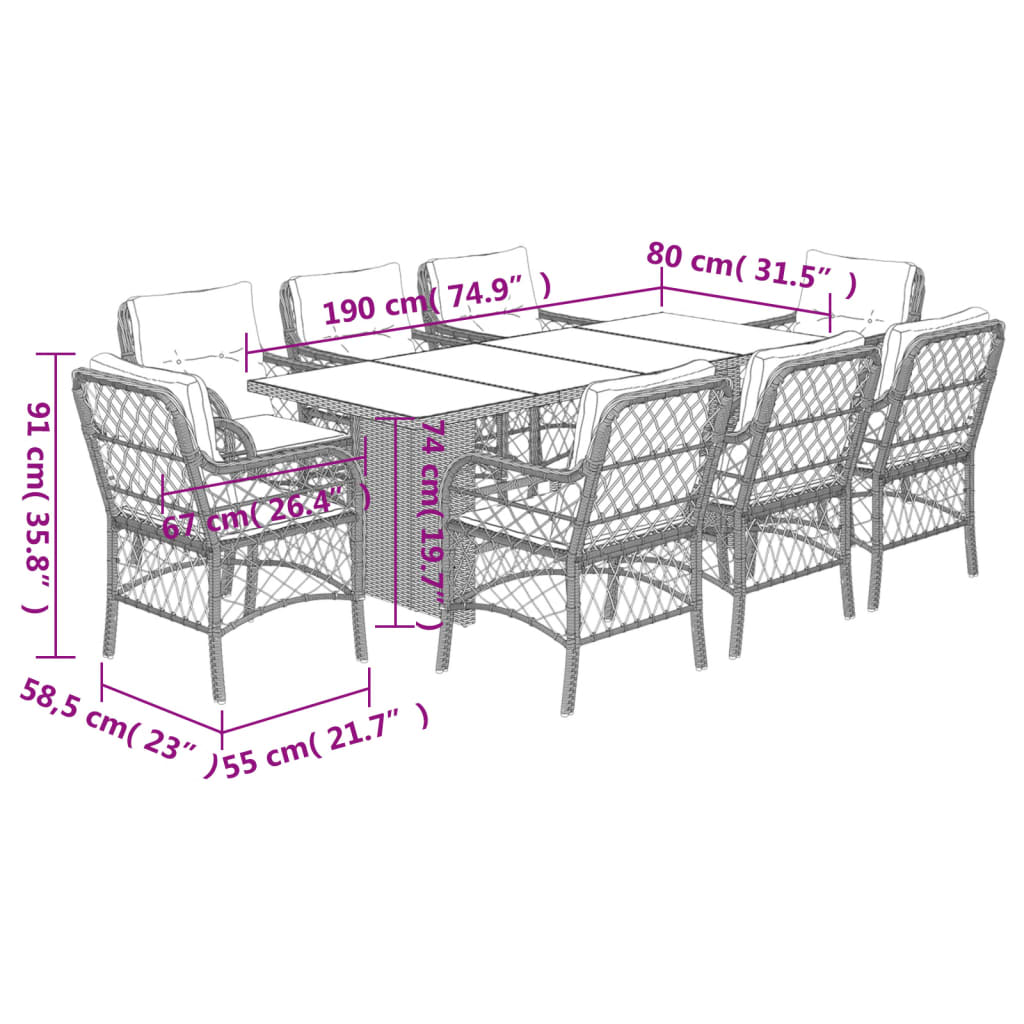 9-delige Tuinset met kussens poly rattan gemengd beige is nu te koop bij PeponiXL, paradijselijk wonen!