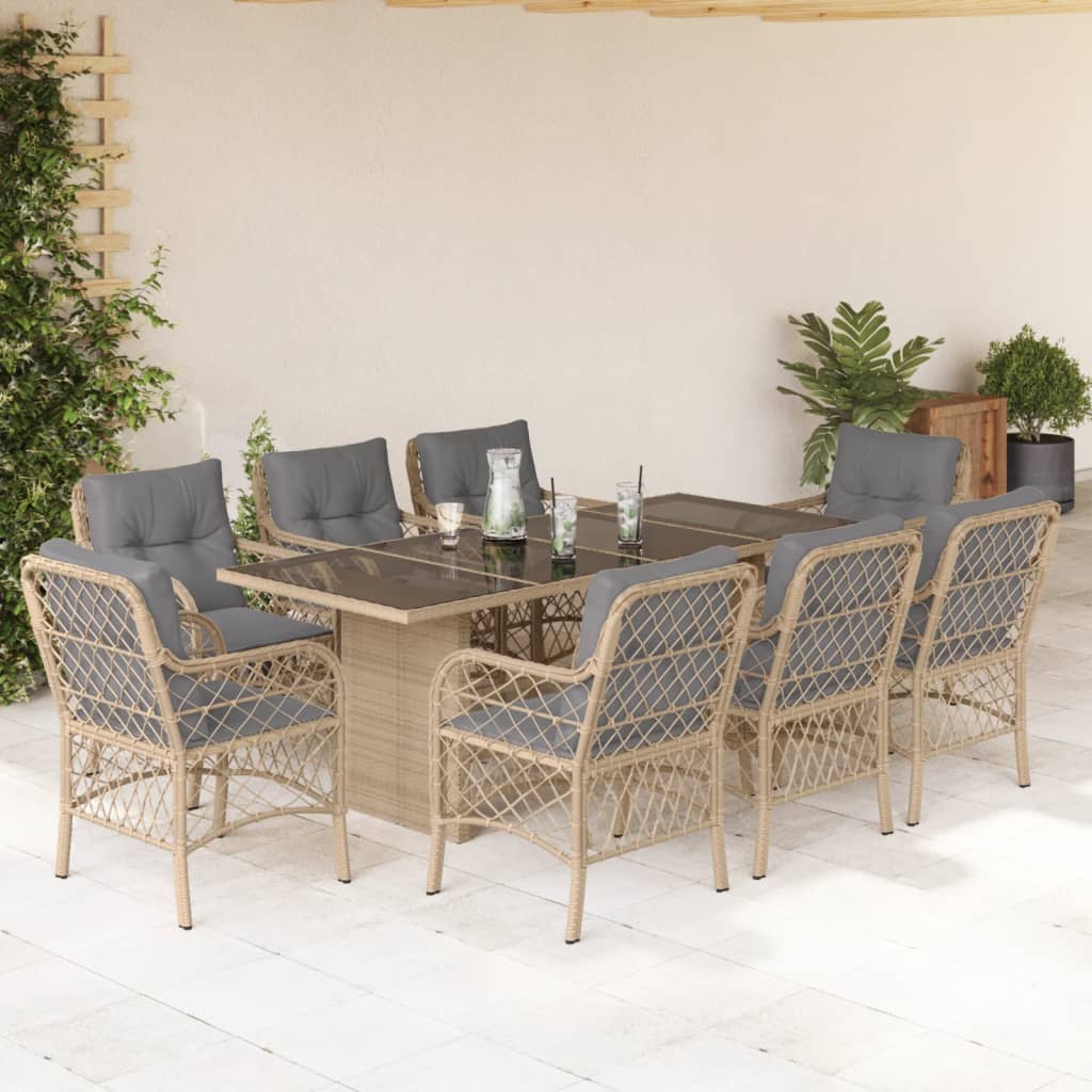 9-delige Tuinset met kussens poly rattan gemengd beige is nu te koop bij PeponiXL, paradijselijk wonen!