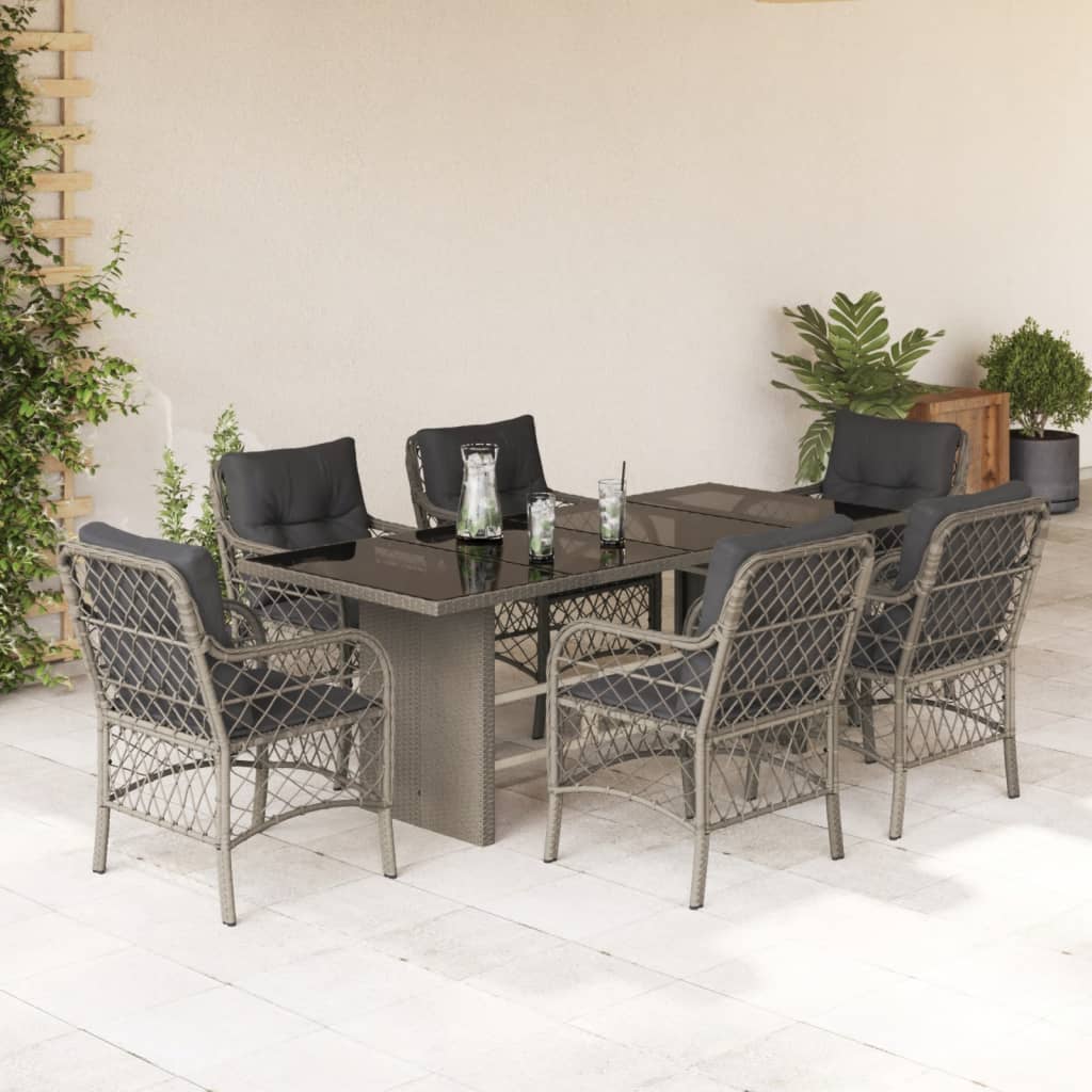 7-delige Tuinset met kussens poly rattan grijs is nu te koop bij PeponiXL, paradijselijk wonen!