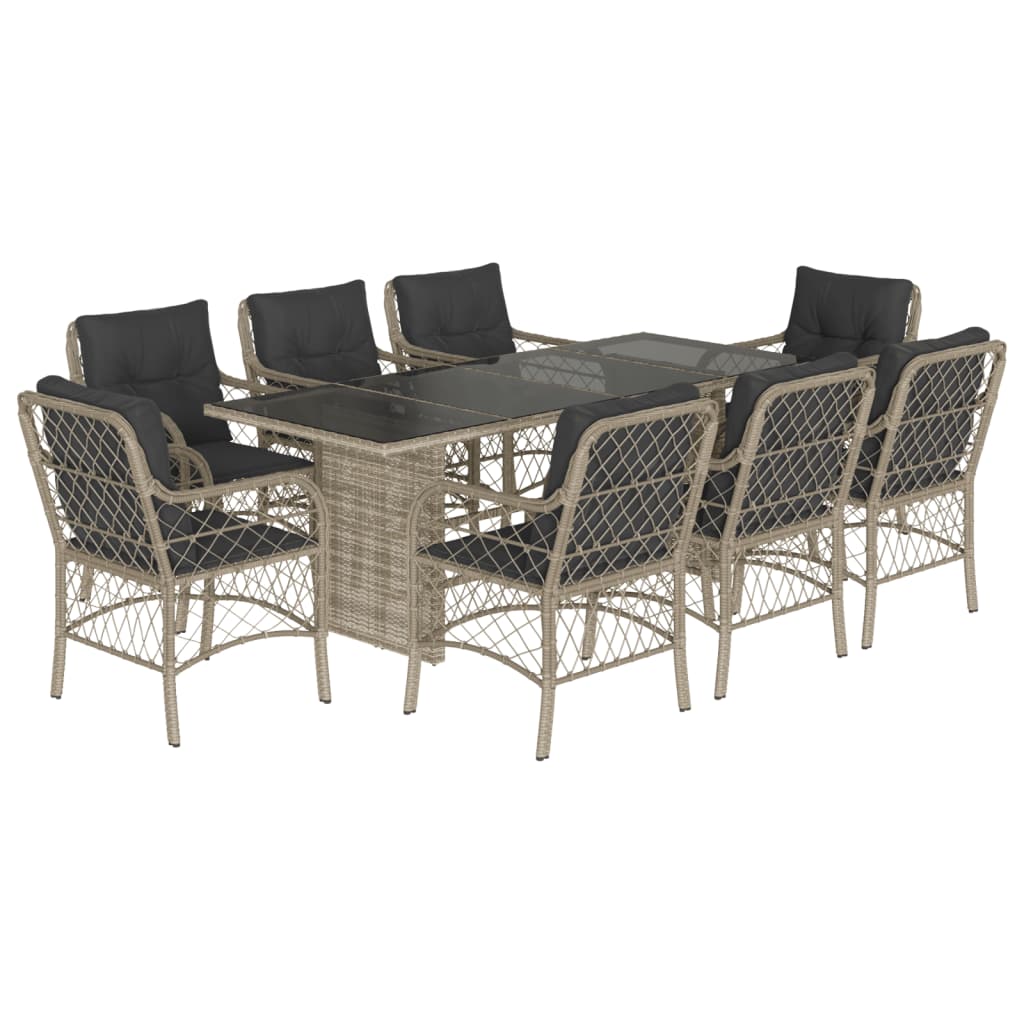 9-delige Tuinset met kussens poly rattan lichtgrijs is nu te koop bij PeponiXL, paradijselijk wonen!