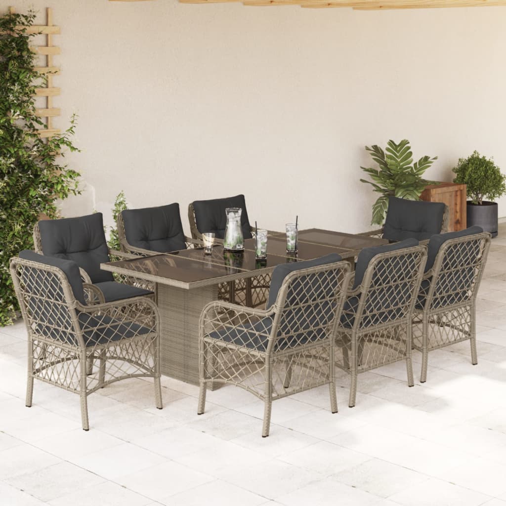 9-delige Tuinset met kussens poly rattan lichtgrijs is nu te koop bij PeponiXL, paradijselijk wonen!