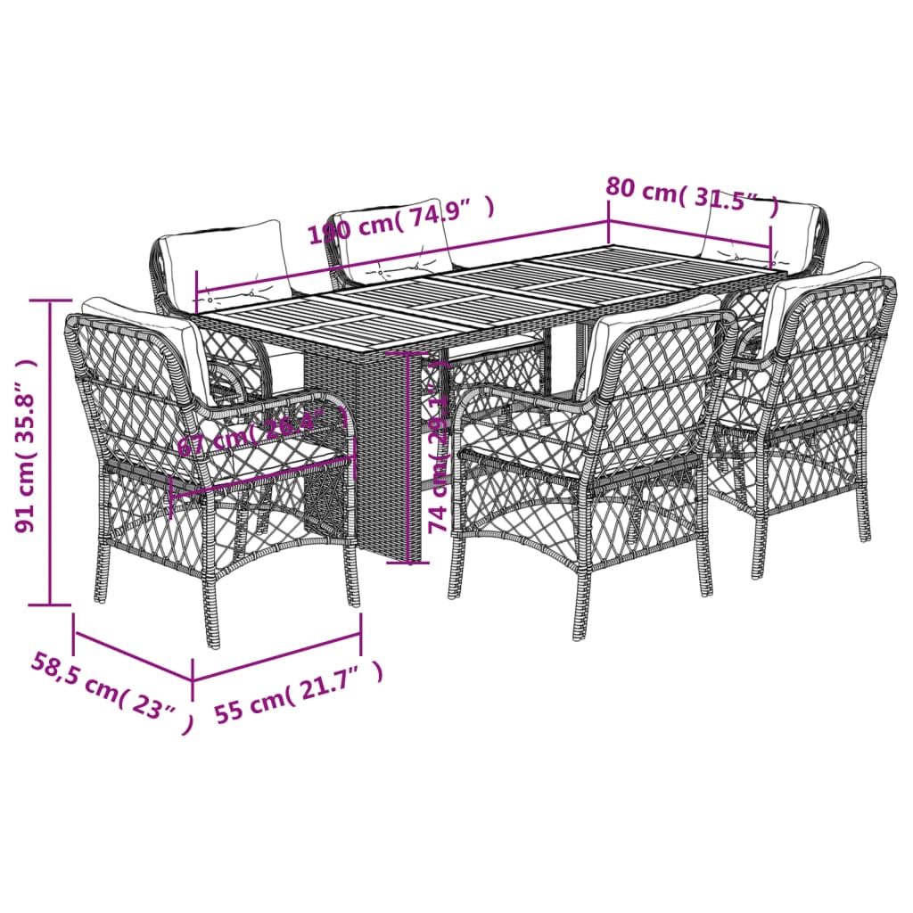 7-delige Tuinset met kussens poly rattan zwart is nu te koop bij PeponiXL, paradijselijk wonen!