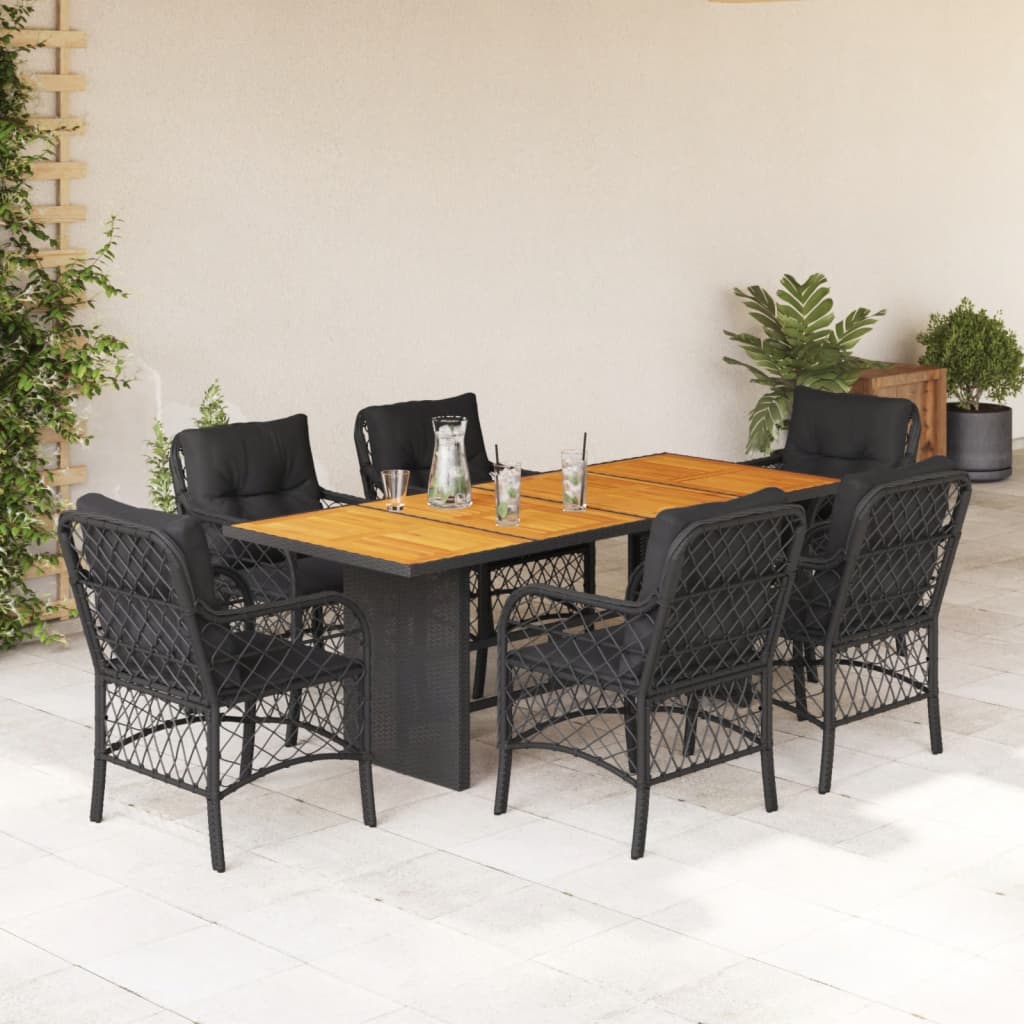 7-delige Tuinset met kussens poly rattan zwart is nu te koop bij PeponiXL, paradijselijk wonen!