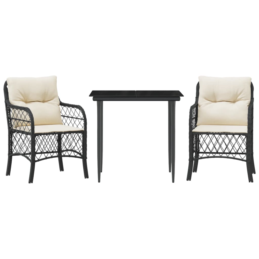 3-delige Bistroset met kussens poly rattan zwart is nu te koop bij PeponiXL, paradijselijk wonen!