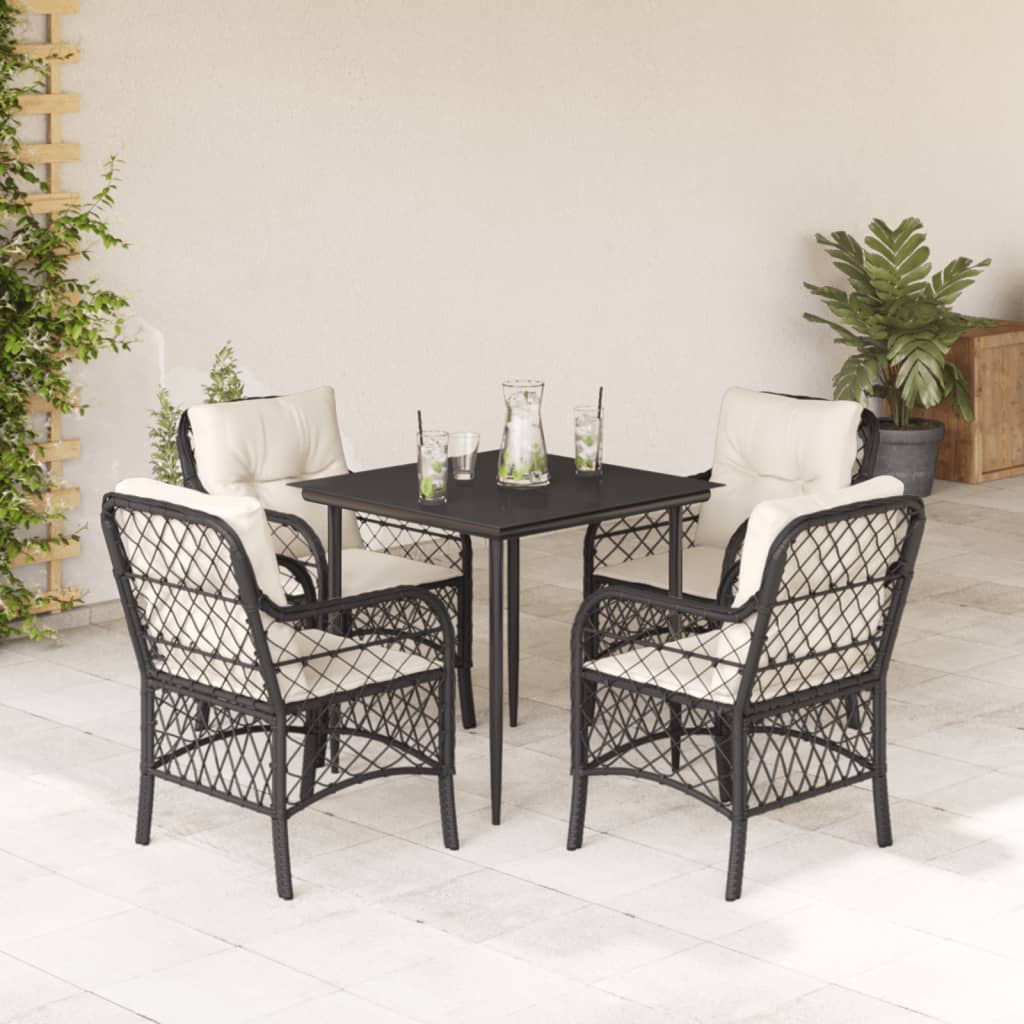 5-delige Tuinset met kussens poly rattan zwart is nu te koop bij PeponiXL, paradijselijk wonen!