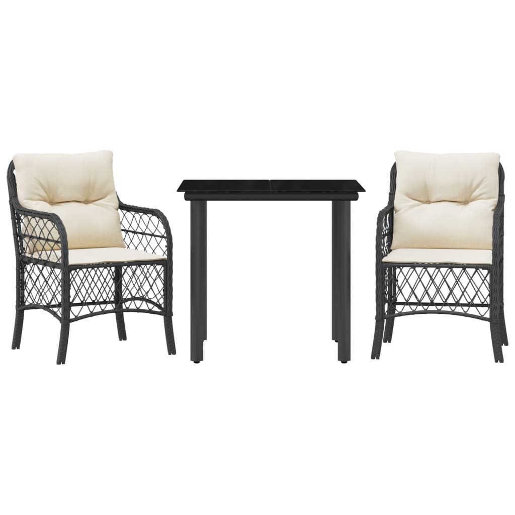 3-delige Bistroset met kussens poly rattan zwart is nu te koop bij PeponiXL, paradijselijk wonen!