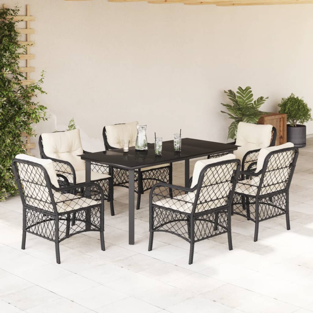 7-delige Tuinset met kussens poly rattan zwart is nu te koop bij PeponiXL, paradijselijk wonen!
