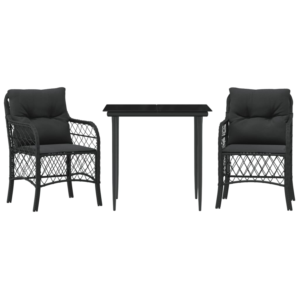 3-delige Bistroset met kussens poly rattan zwart is nu te koop bij PeponiXL, paradijselijk wonen!