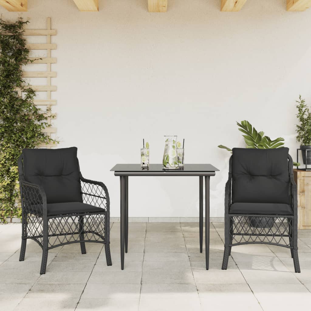 3-delige Bistroset met kussens poly rattan zwart is nu te koop bij PeponiXL, paradijselijk wonen!