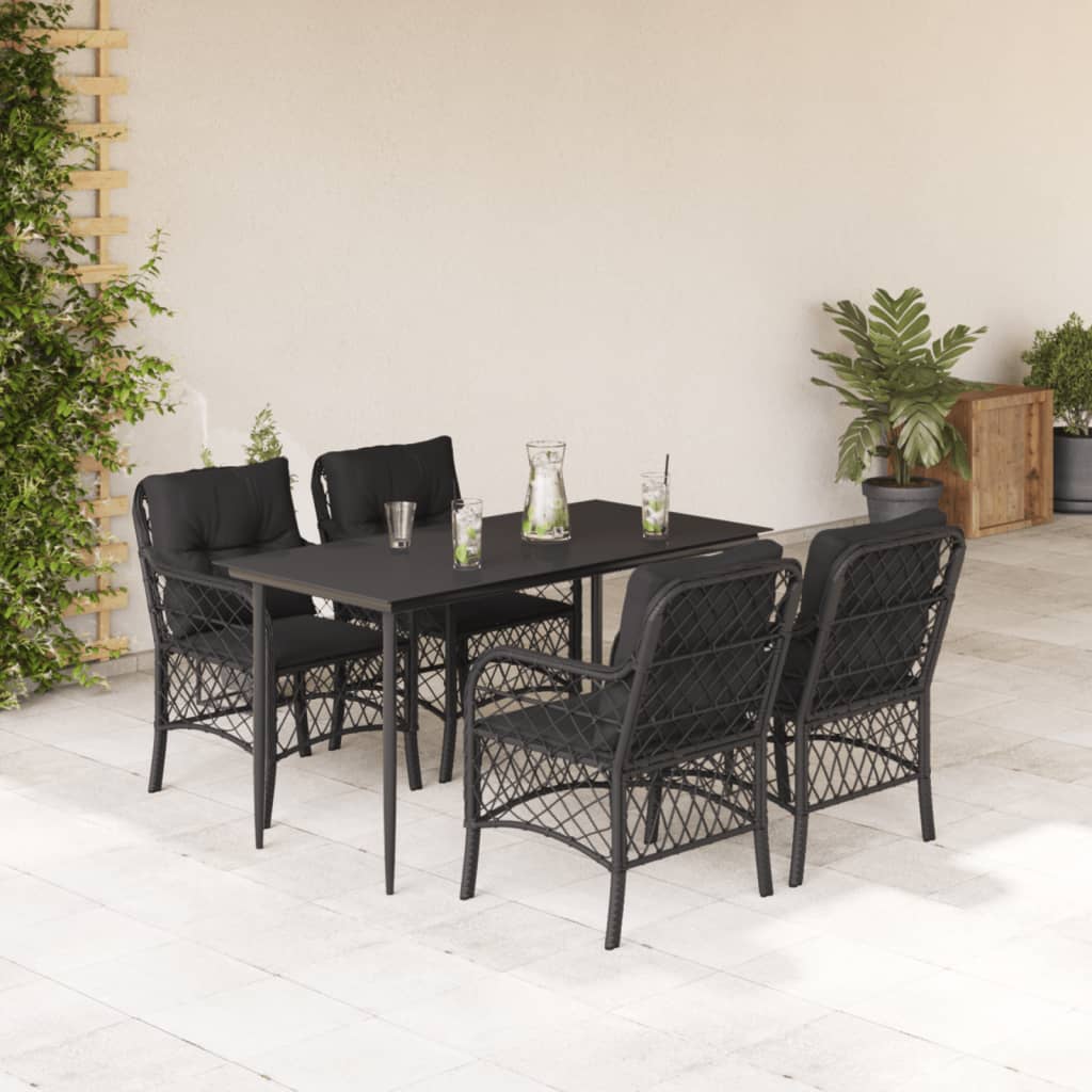 5-delige Tuinset met kussens poly rattan zwart is nu te koop bij PeponiXL, paradijselijk wonen!