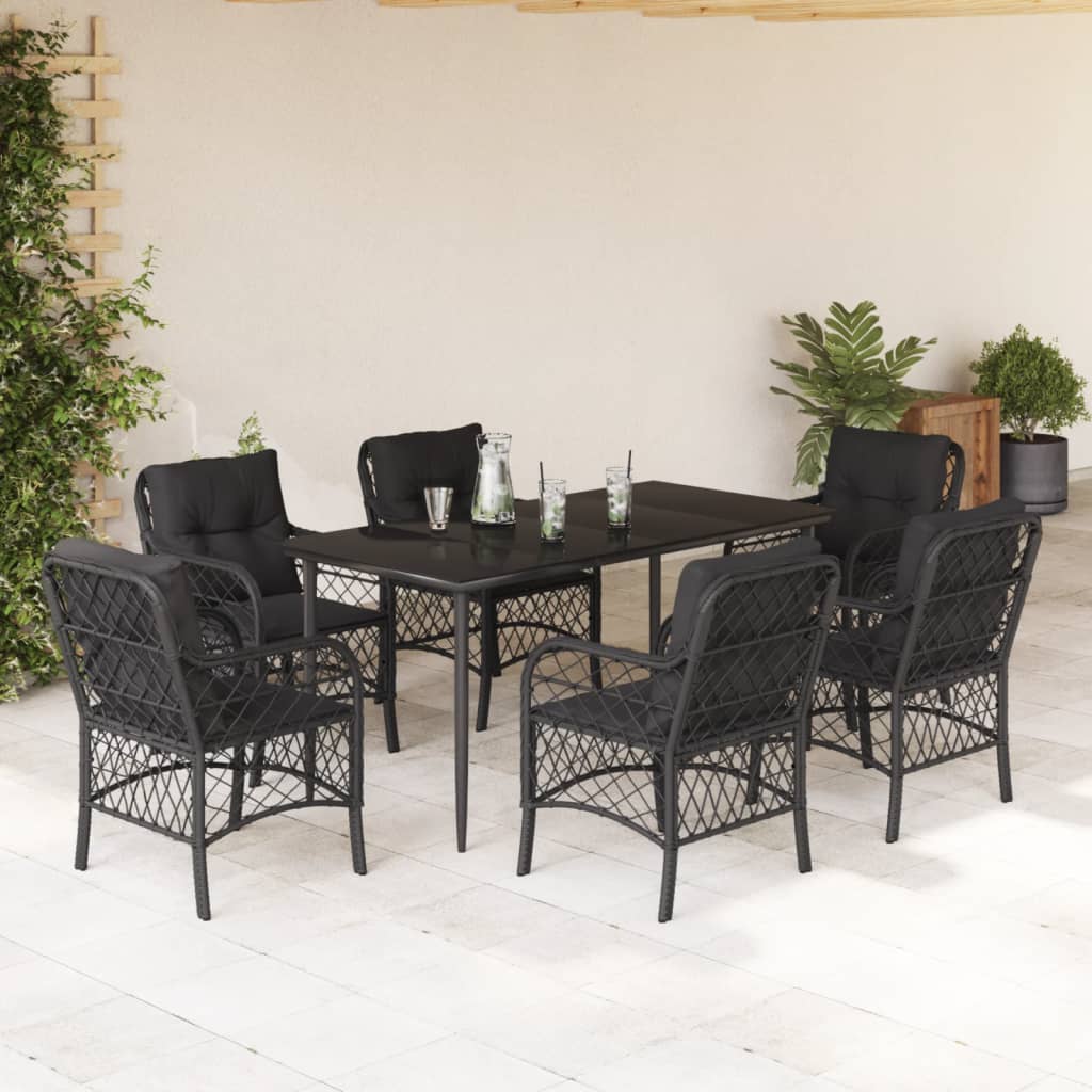 7-delige Tuinset met kussens poly rattan zwart is nu te koop bij PeponiXL, paradijselijk wonen!