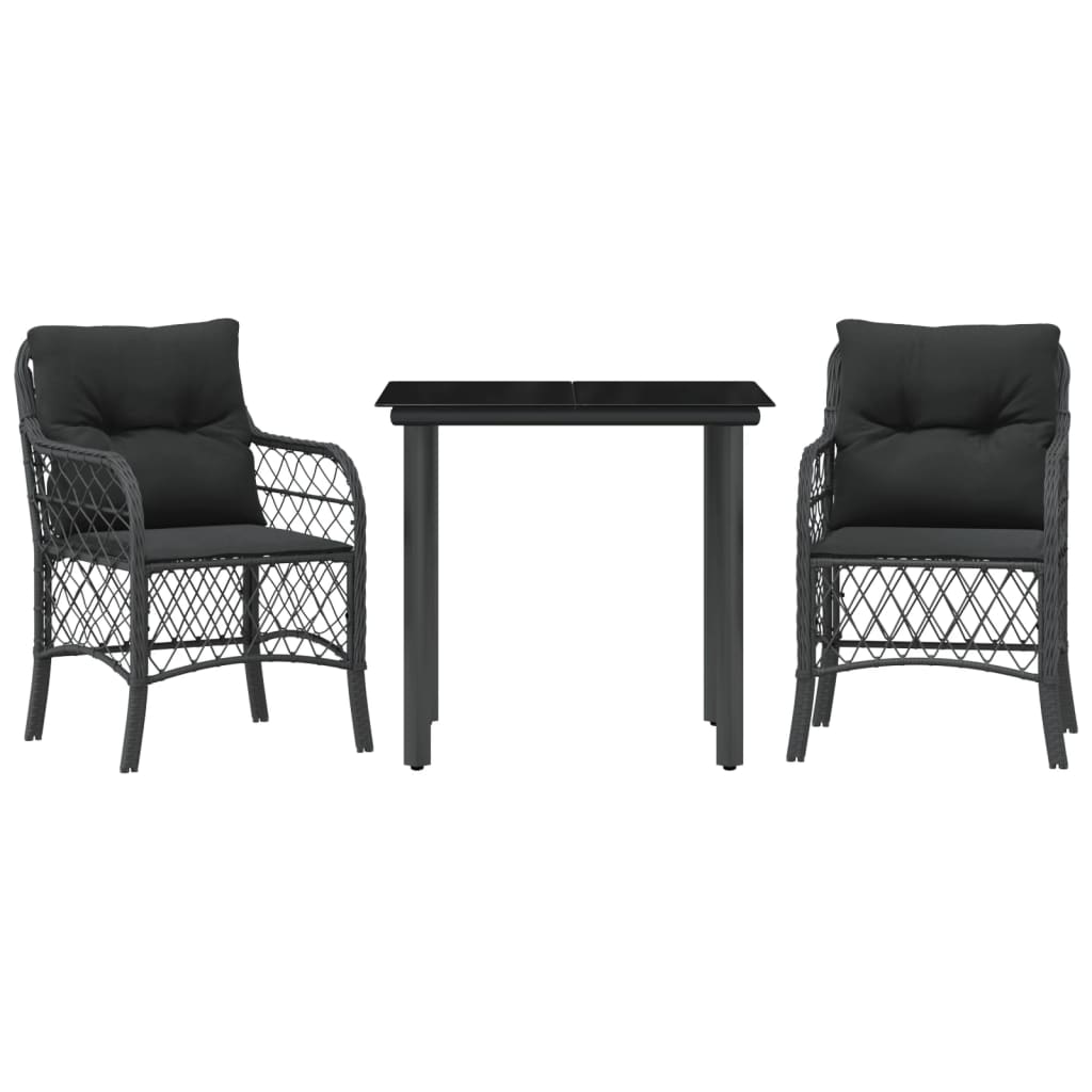 3-delige Bistroset met kussens poly rattan zwart is nu te koop bij PeponiXL, paradijselijk wonen!