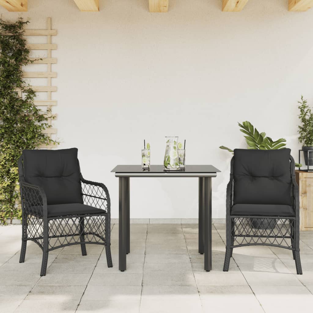 3-delige Bistroset met kussens poly rattan zwart is nu te koop bij PeponiXL, paradijselijk wonen!