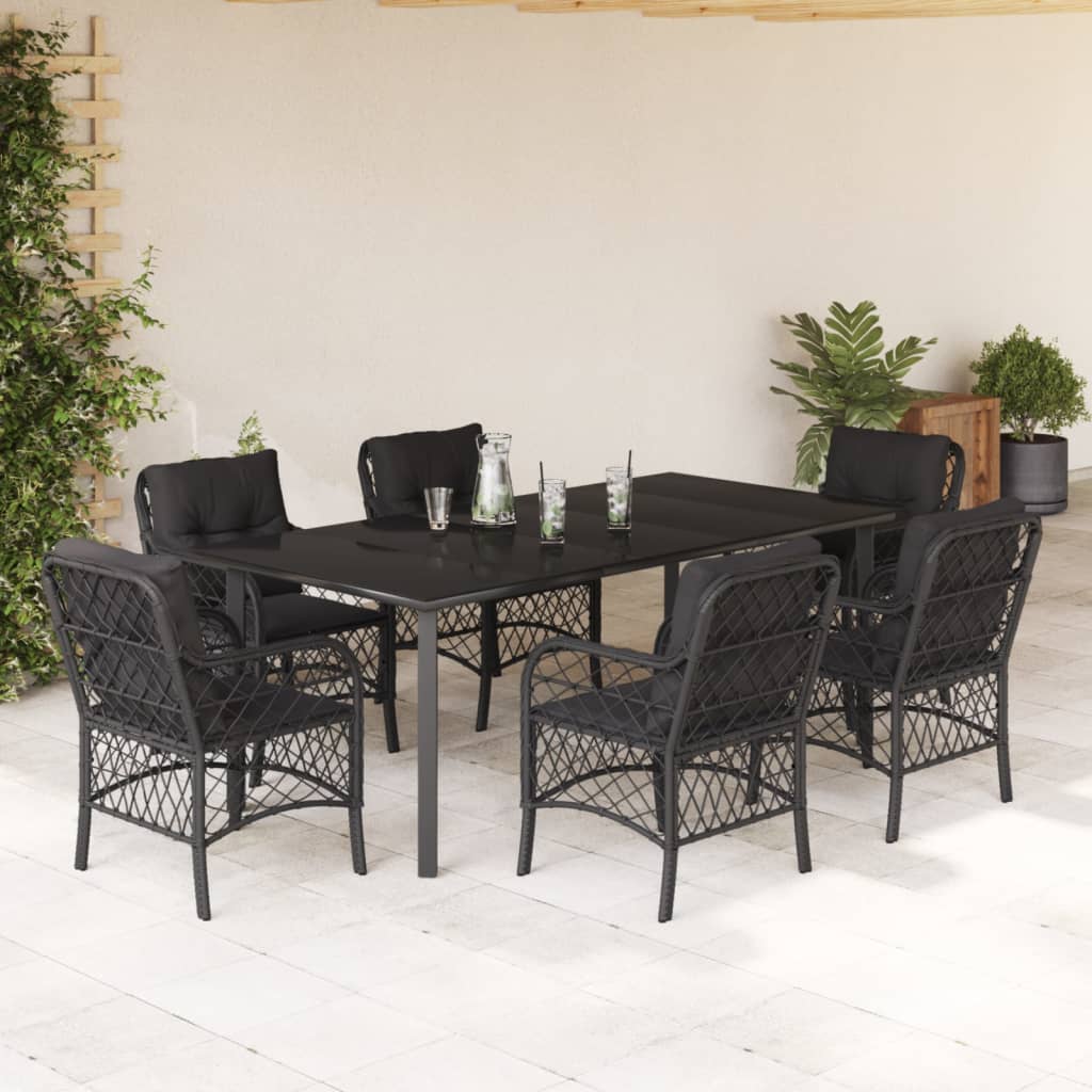 7-delige Tuinset met kussens poly rattan zwart is nu te koop bij PeponiXL, paradijselijk wonen!