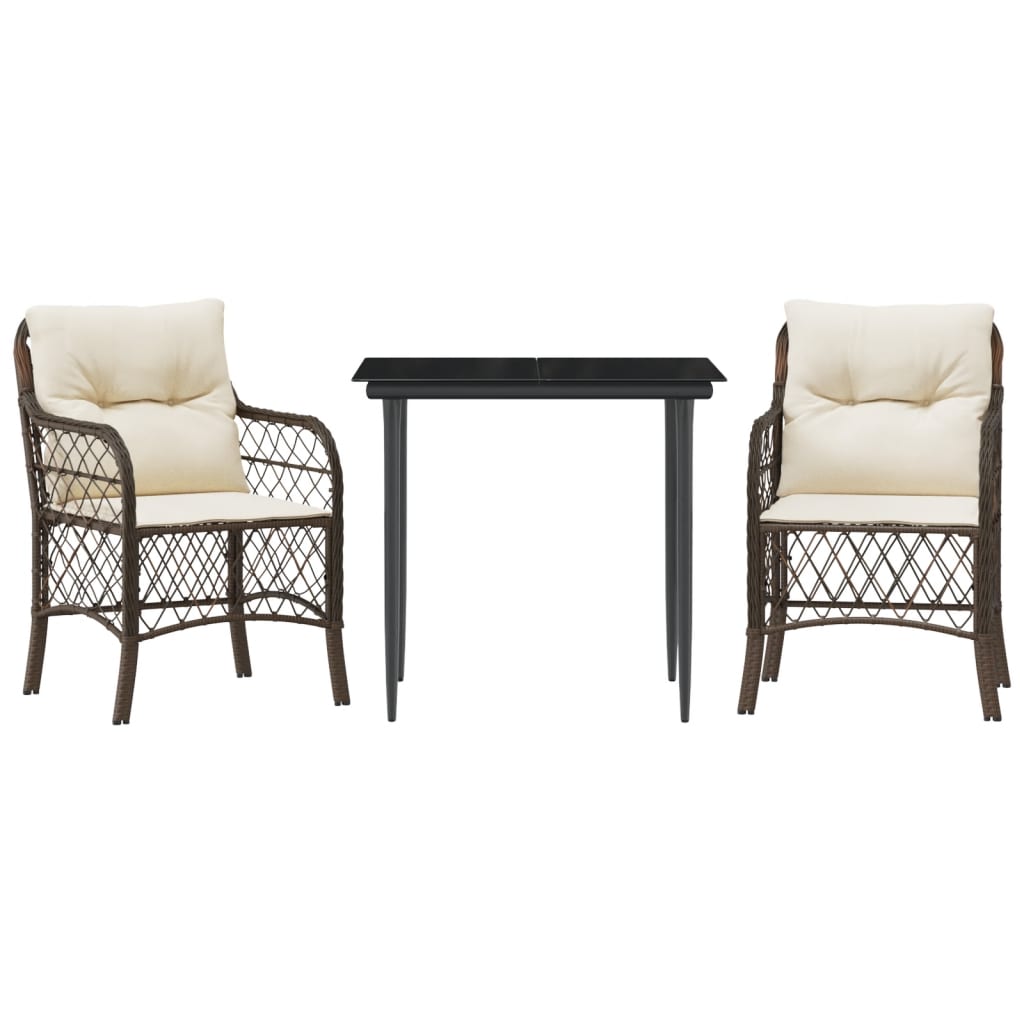 3-delige Bistroset met kussens poly rattan bruin is nu te koop bij PeponiXL, paradijselijk wonen!