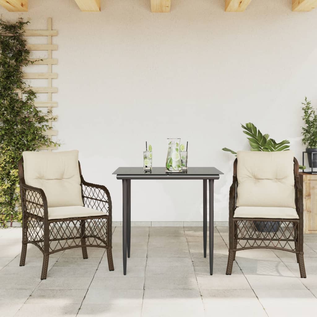 3-delige Bistroset met kussens poly rattan bruin is nu te koop bij PeponiXL, paradijselijk wonen!