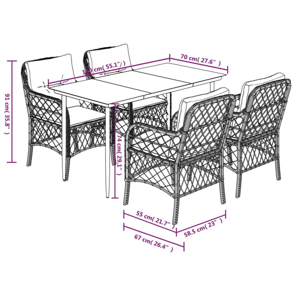 5-delige Tuinset met kussens poly rattan bruin is nu te koop bij PeponiXL, paradijselijk wonen!