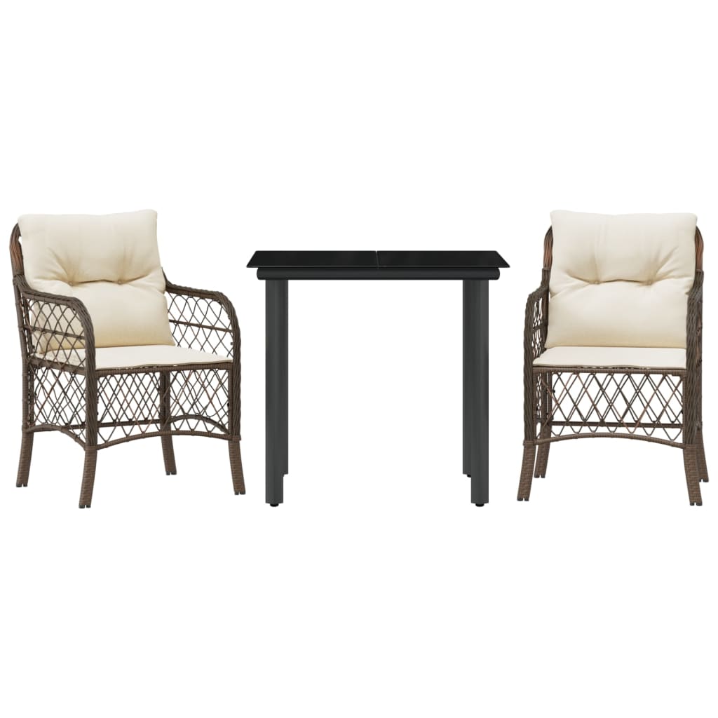3-delige Bistroset met kussens poly rattan bruin is nu te koop bij PeponiXL, paradijselijk wonen!