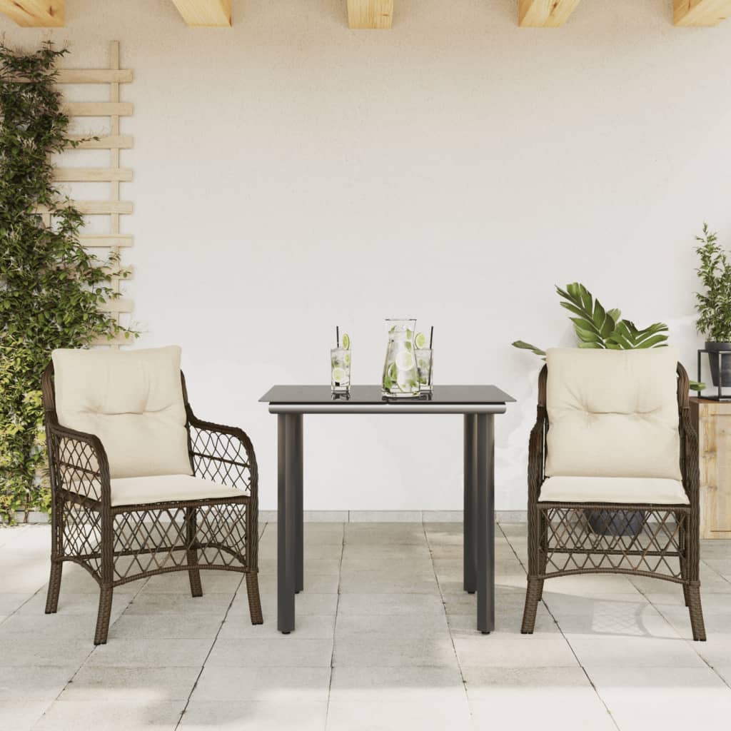 3-delige Bistroset met kussens poly rattan bruin is nu te koop bij PeponiXL, paradijselijk wonen!