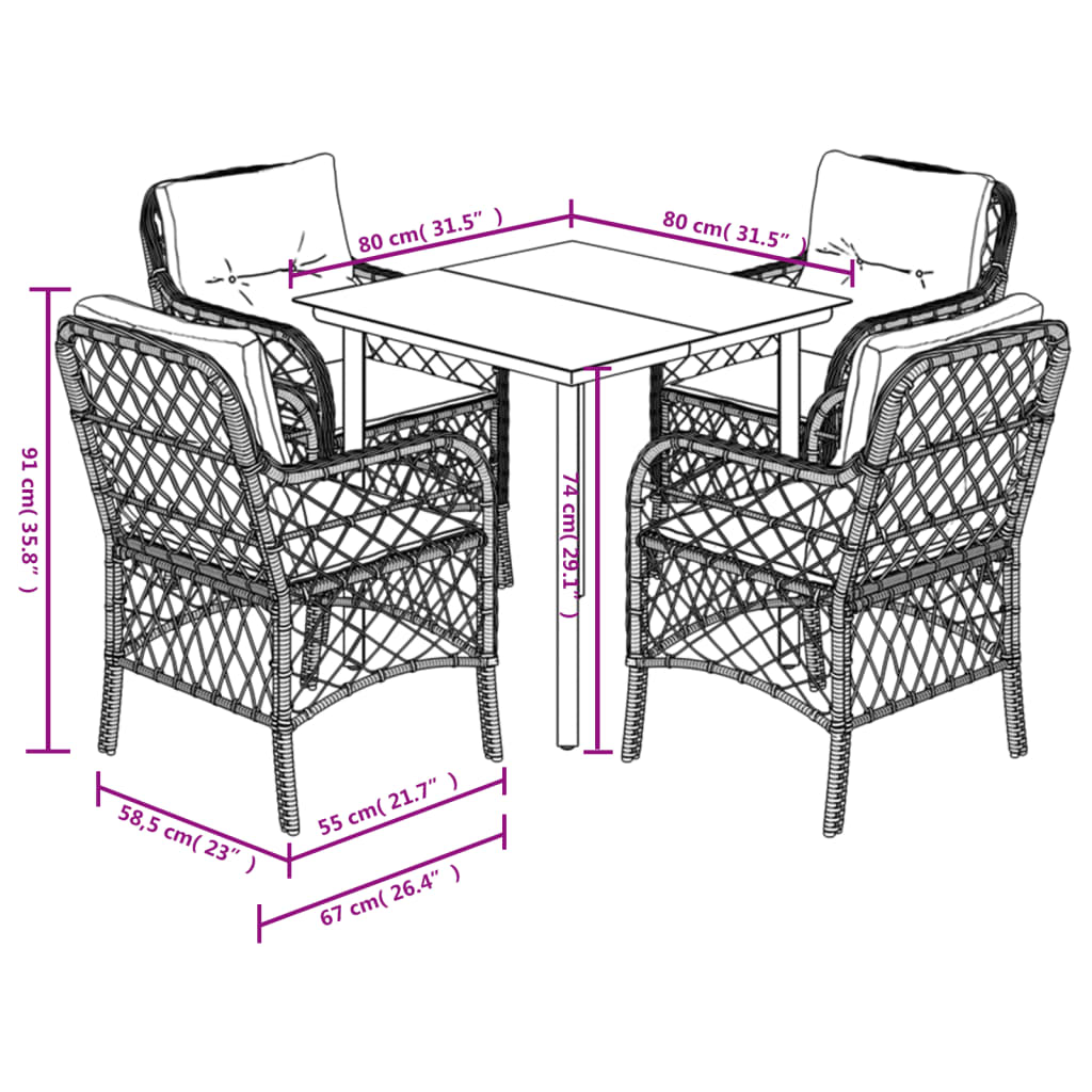 5-delige Tuinset met kussens poly rattan bruin is nu te koop bij PeponiXL, paradijselijk wonen!
