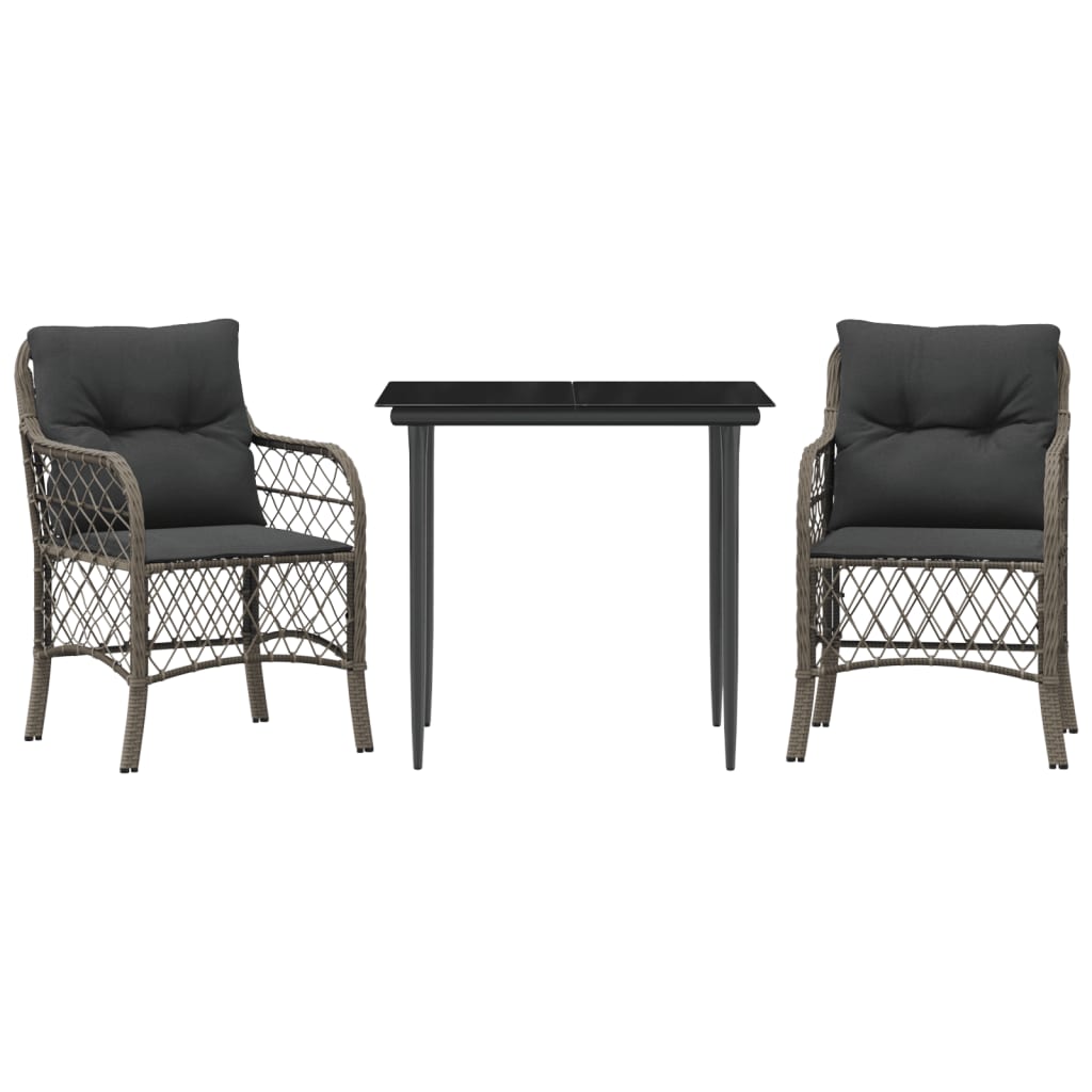 3-delige Bistroset met kussens poly rattan grijs is nu te koop bij PeponiXL, paradijselijk wonen!