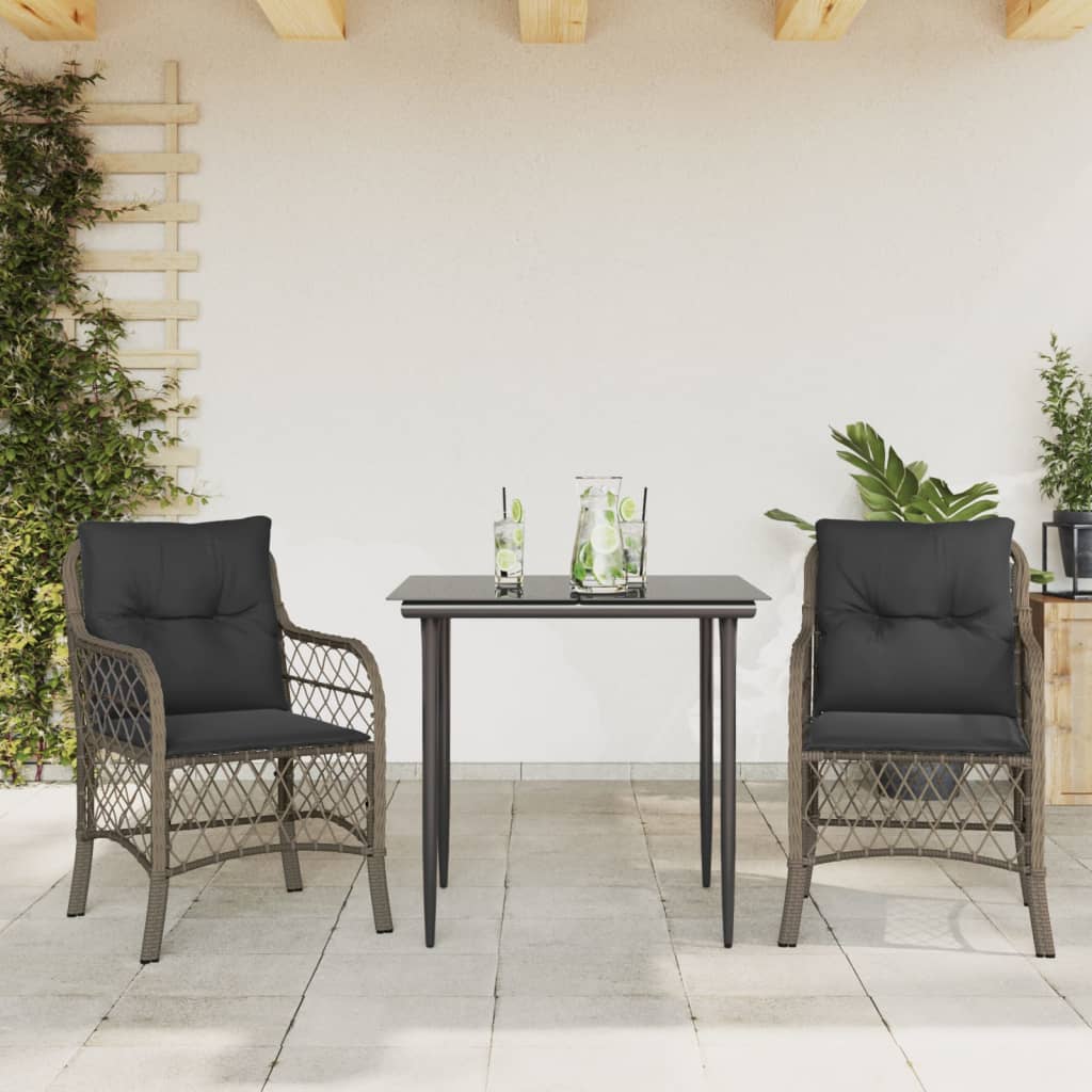 3-delige Bistroset met kussens poly rattan grijs is nu te koop bij PeponiXL, paradijselijk wonen!