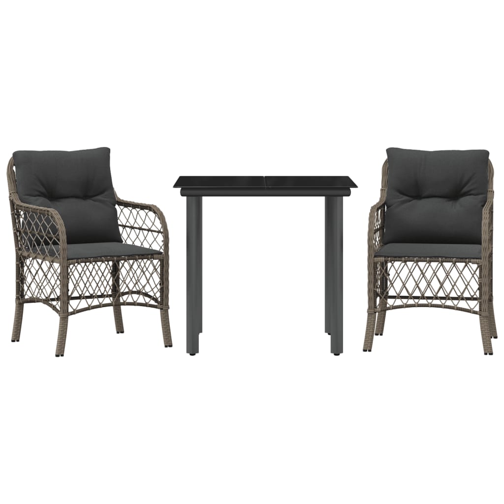 3-delige Bistroset met kussens poly rattan grijs is nu te koop bij PeponiXL, paradijselijk wonen!