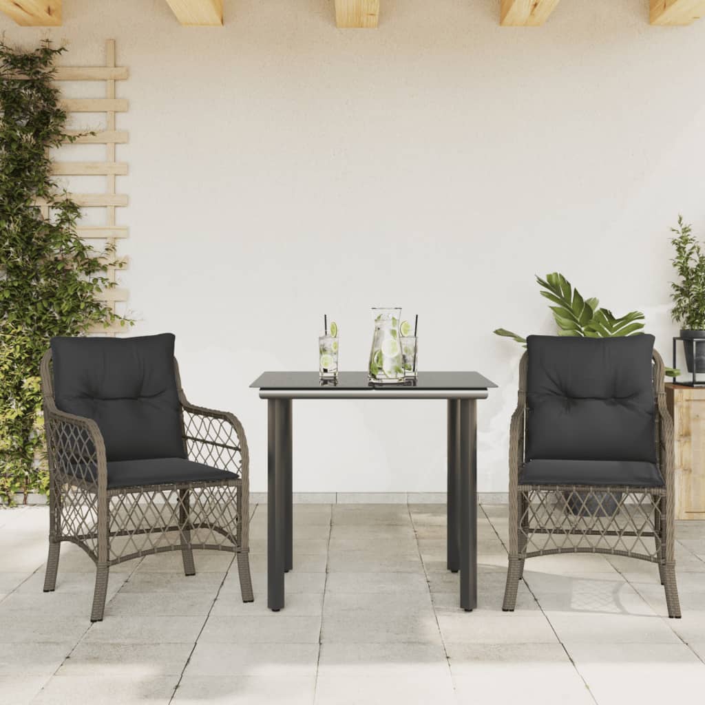 3-delige Bistroset met kussens poly rattan grijs is nu te koop bij PeponiXL, paradijselijk wonen!