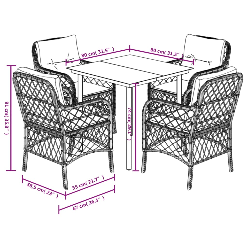 5-delige Tuinset met kussens poly rattan grijs is nu te koop bij PeponiXL, paradijselijk wonen!