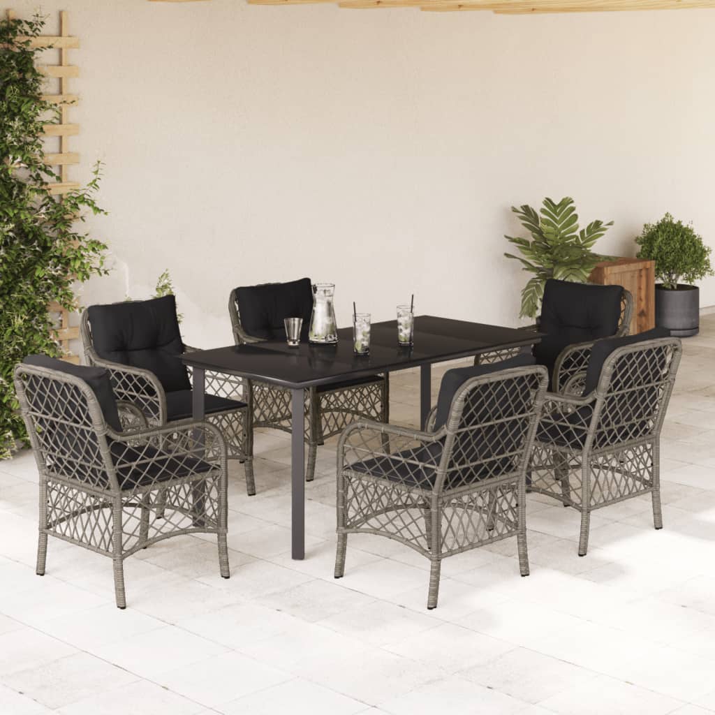 7-delige Tuinset met kussens poly rattan grijs is nu te koop bij PeponiXL, paradijselijk wonen!