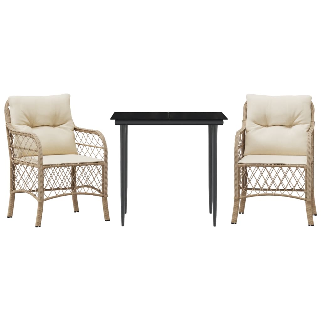3-delige Bistroset met kussens poly rattan beige is nu te koop bij PeponiXL, paradijselijk wonen!
