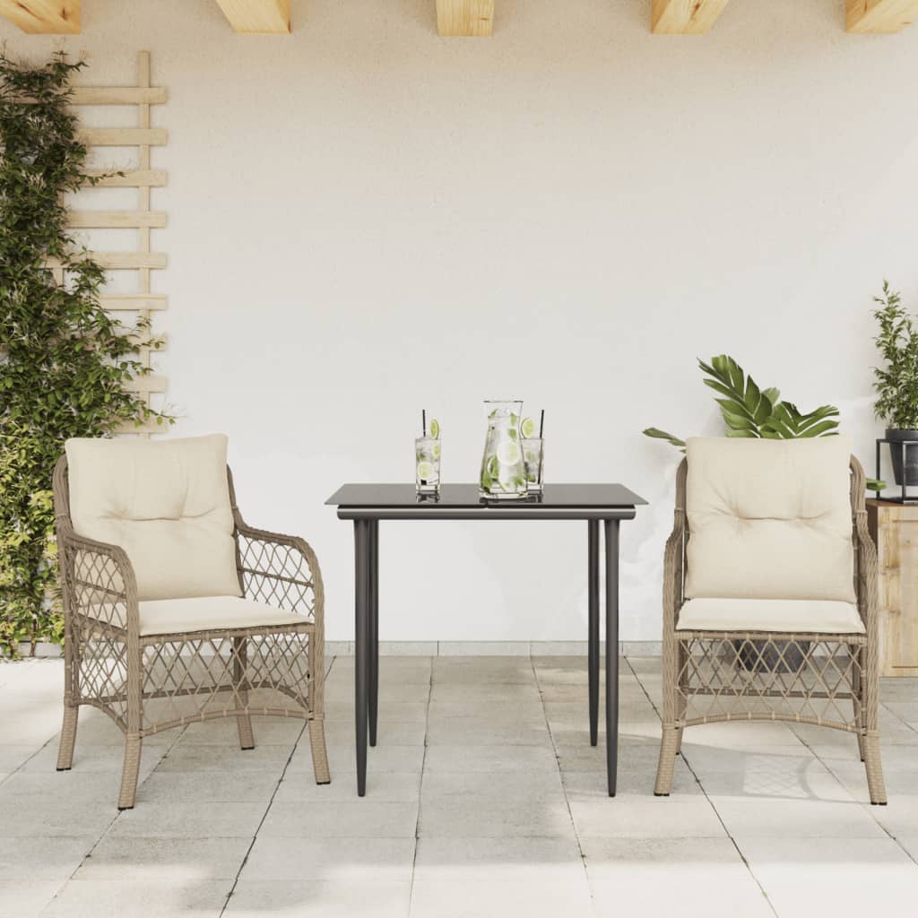 3-delige Bistroset met kussens poly rattan beige is nu te koop bij PeponiXL, paradijselijk wonen!