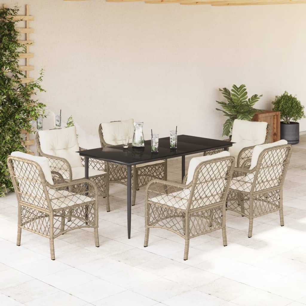 7-delige Tuinset met kussens poly rattan beige is nu te koop bij PeponiXL, paradijselijk wonen!