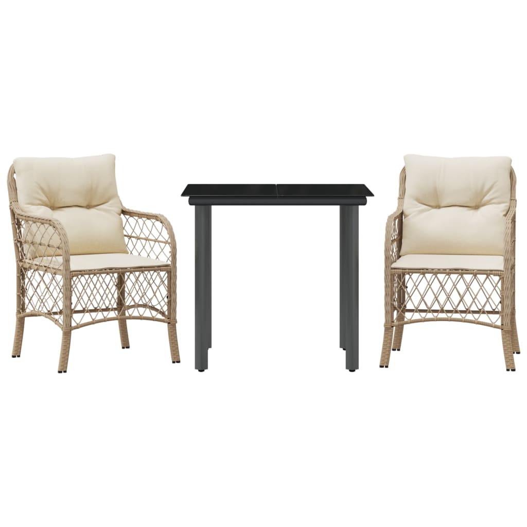 3-delige Bistroset met kussens poly rattan beige is nu te koop bij PeponiXL, paradijselijk wonen!