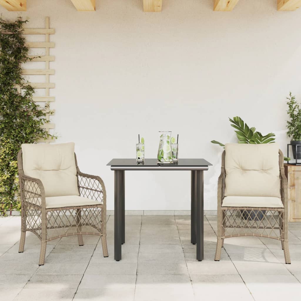 3-delige Bistroset met kussens poly rattan beige is nu te koop bij PeponiXL, paradijselijk wonen!