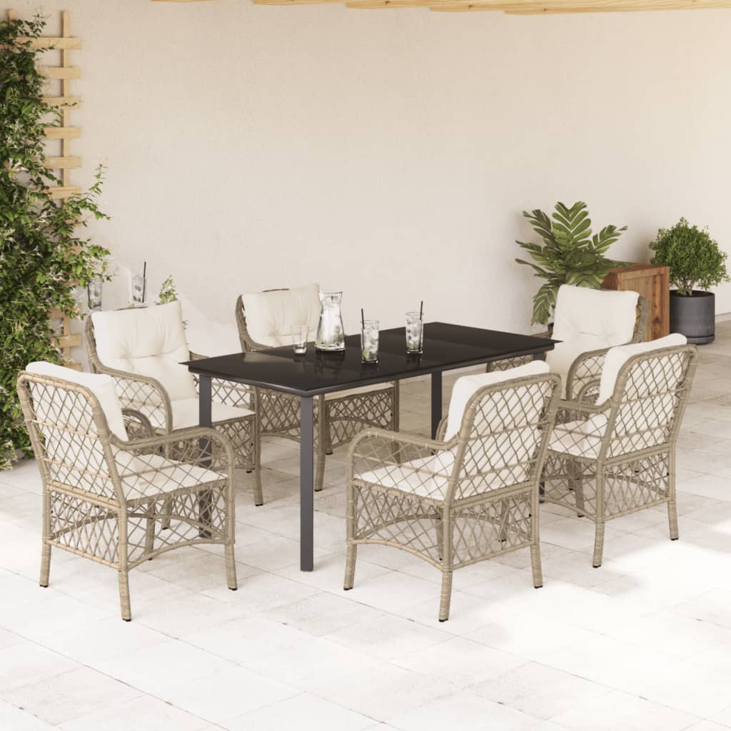 7-delige Tuinset met kussens poly rattan beige is nu te koop bij PeponiXL, paradijselijk wonen!