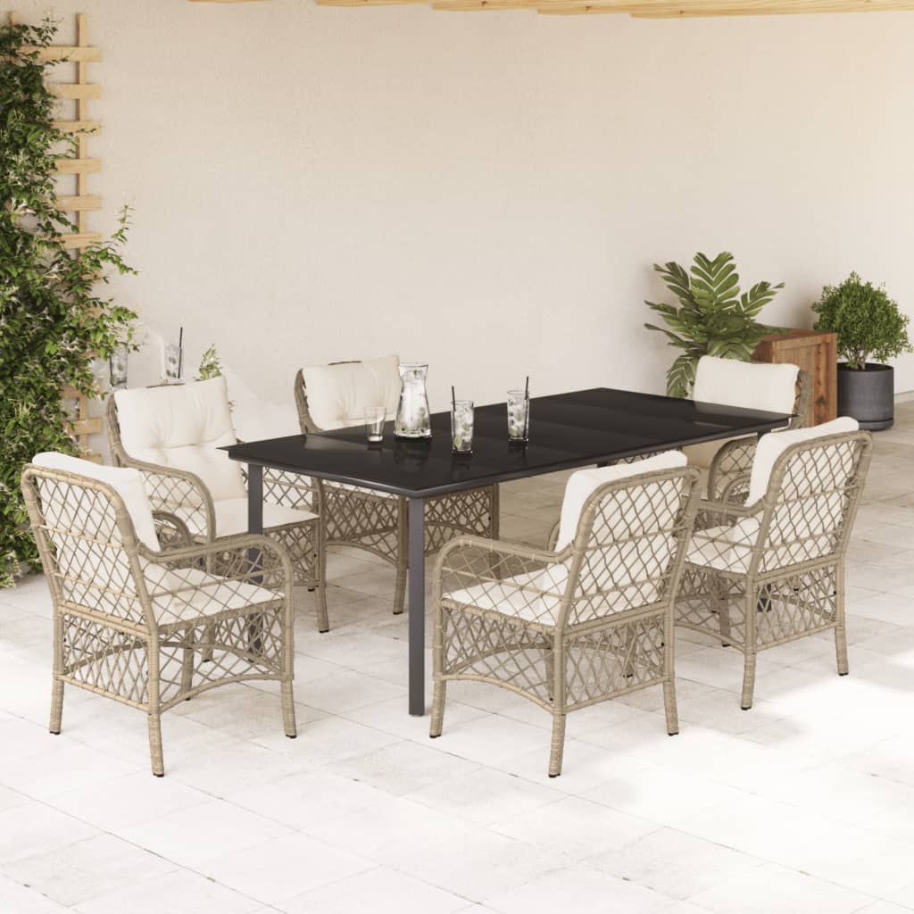 7-delige Tuinset met kussens poly rattan beige is nu te koop bij PeponiXL, paradijselijk wonen!