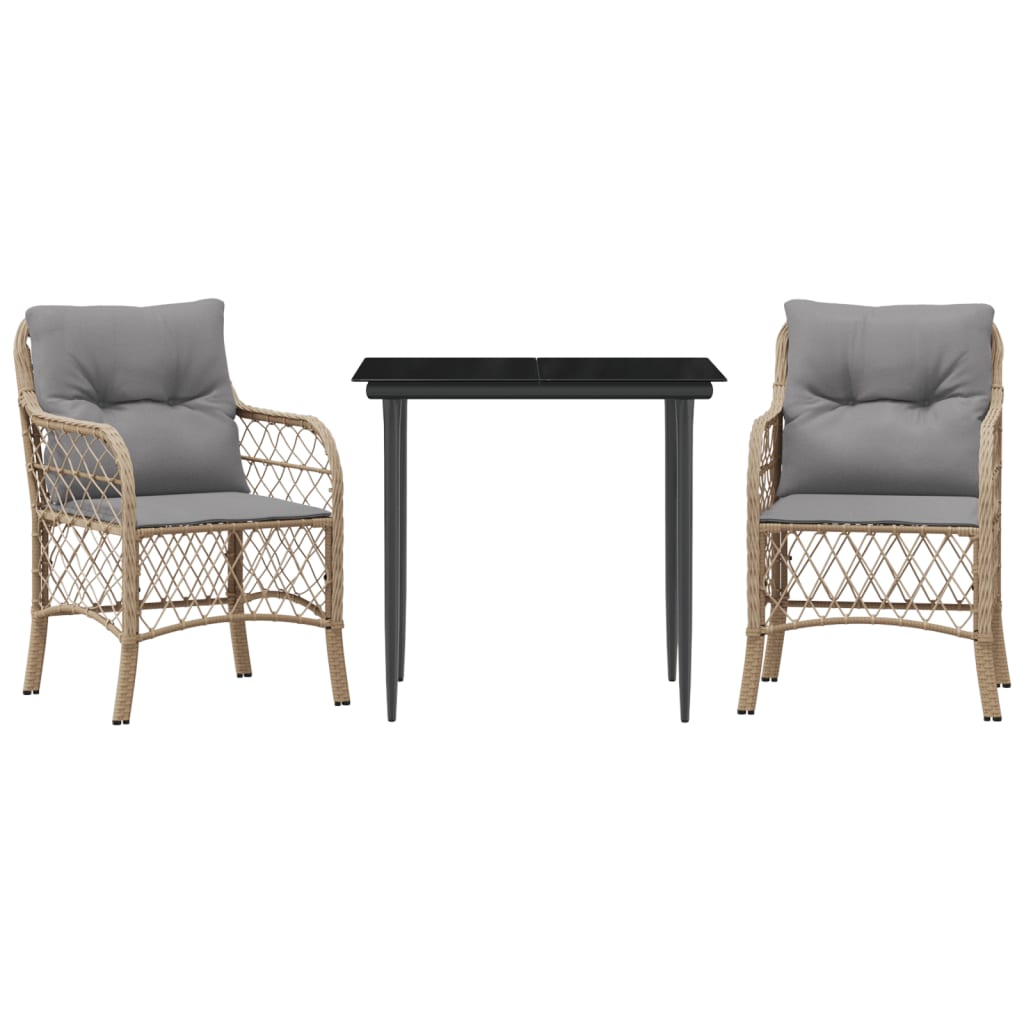 3-delige Bistroset met kussens poly rattan gemengd beige is nu te koop bij PeponiXL, paradijselijk wonen!