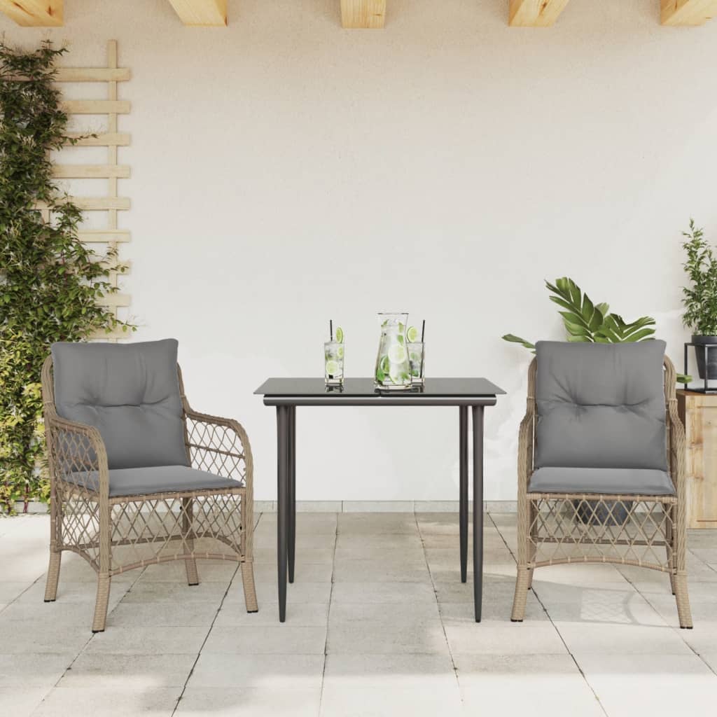 3-delige Bistroset met kussens poly rattan gemengd beige is nu te koop bij PeponiXL, paradijselijk wonen!