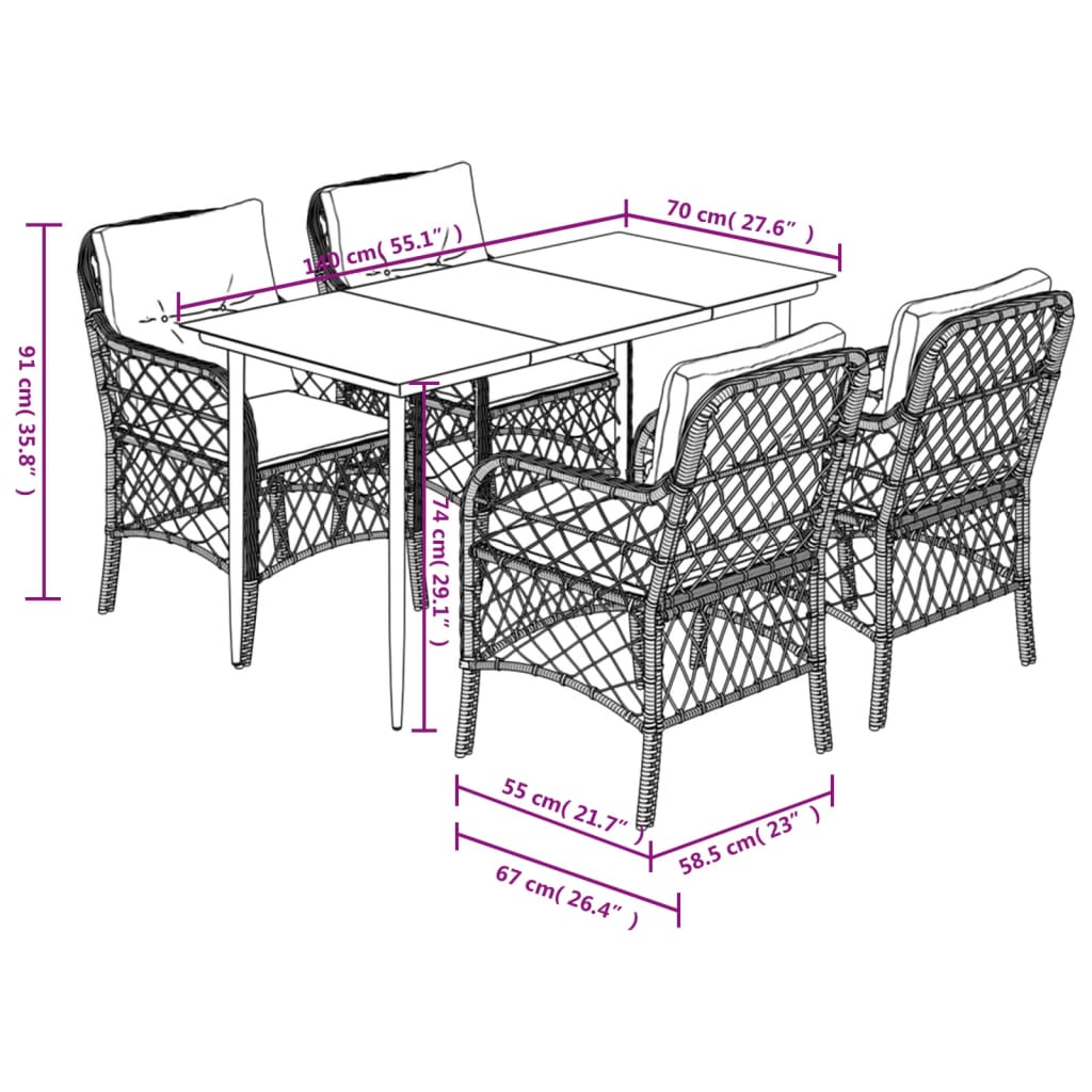 5-delige Tuinset met kussens poly rattan gemengd beige is nu te koop bij PeponiXL, paradijselijk wonen!