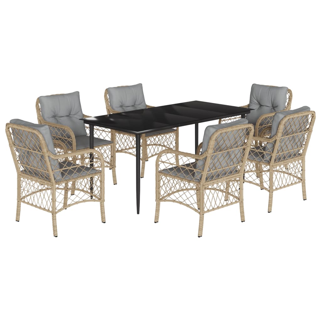 7-delige Tuinset met kussens poly rattan gemengd beige is nu te koop bij PeponiXL, paradijselijk wonen!