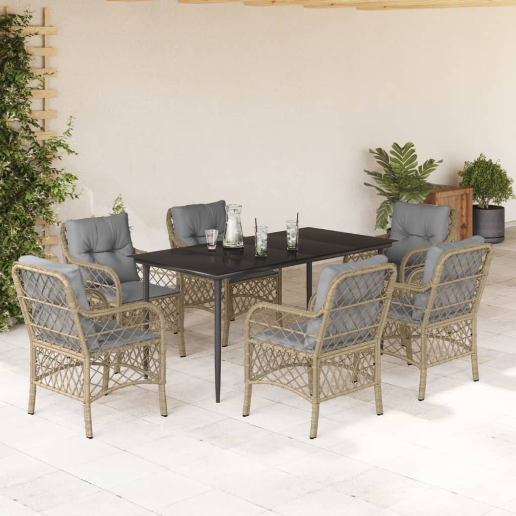 7-delige Tuinset met kussens poly rattan gemengd beige is nu te koop bij PeponiXL, paradijselijk wonen!