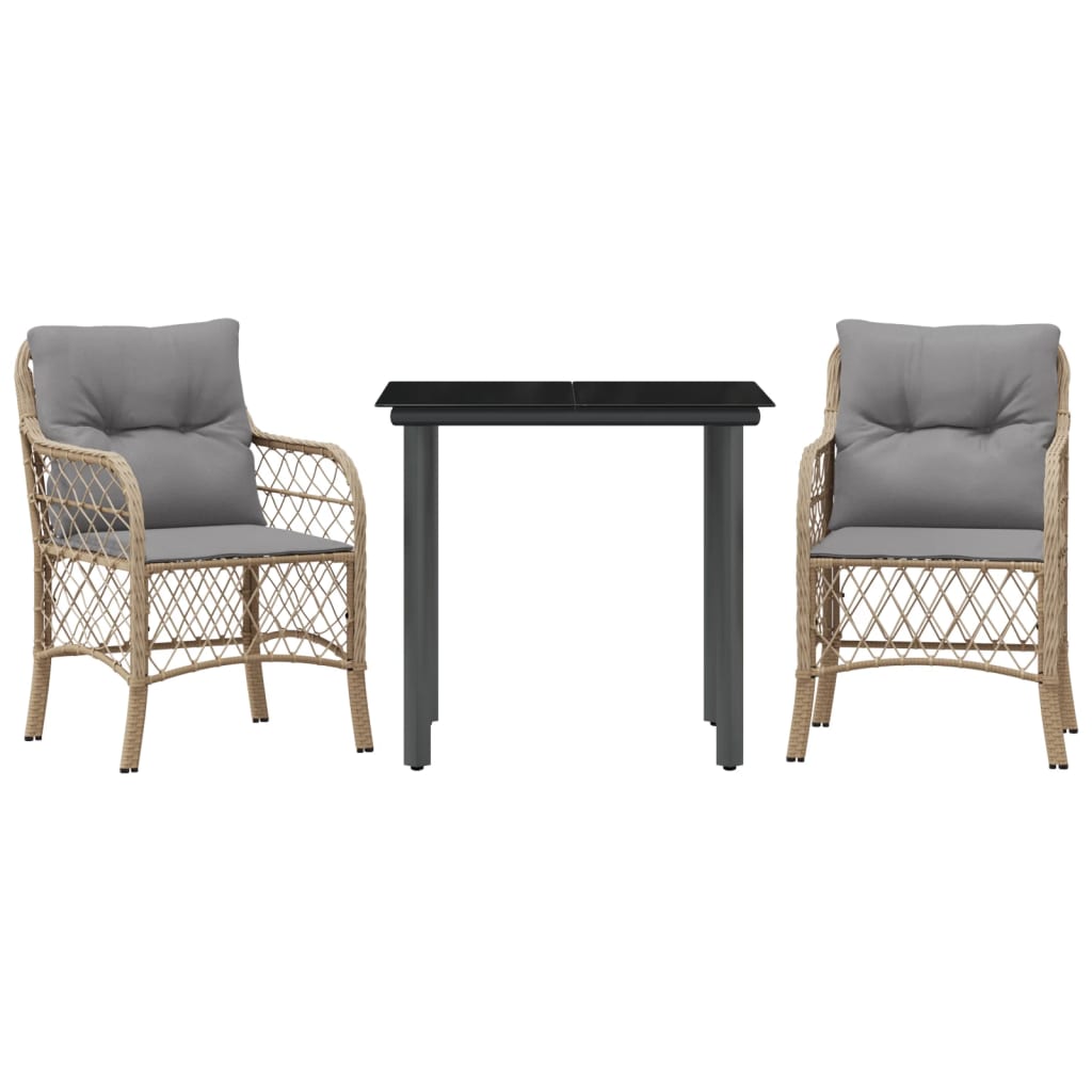 3-delige Bistroset met kussens poly rattan gemengd beige is nu te koop bij PeponiXL, paradijselijk wonen!