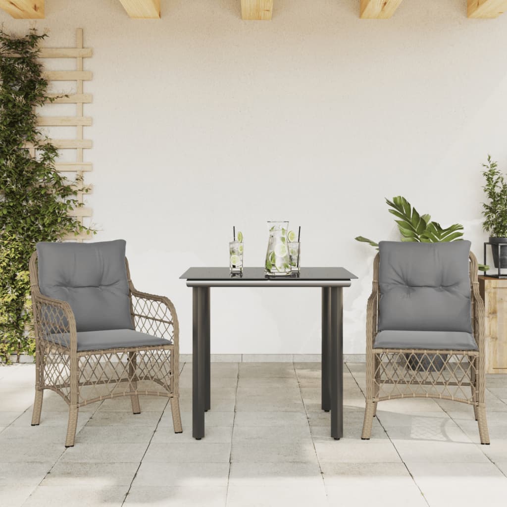 3-delige Bistroset met kussens poly rattan gemengd beige is nu te koop bij PeponiXL, paradijselijk wonen!