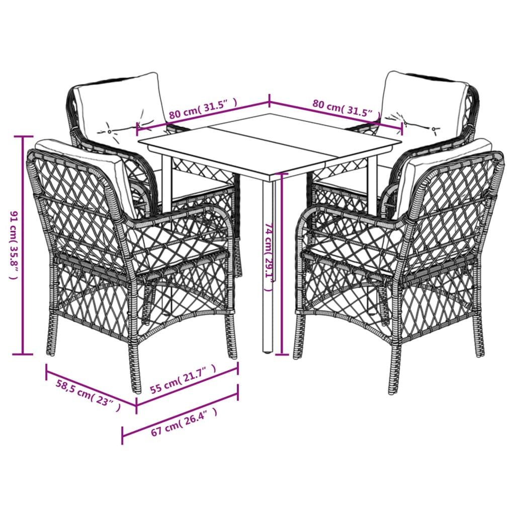 5-delige Tuinset met kussens poly rattan gemengd beige is nu te koop bij PeponiXL, paradijselijk wonen!