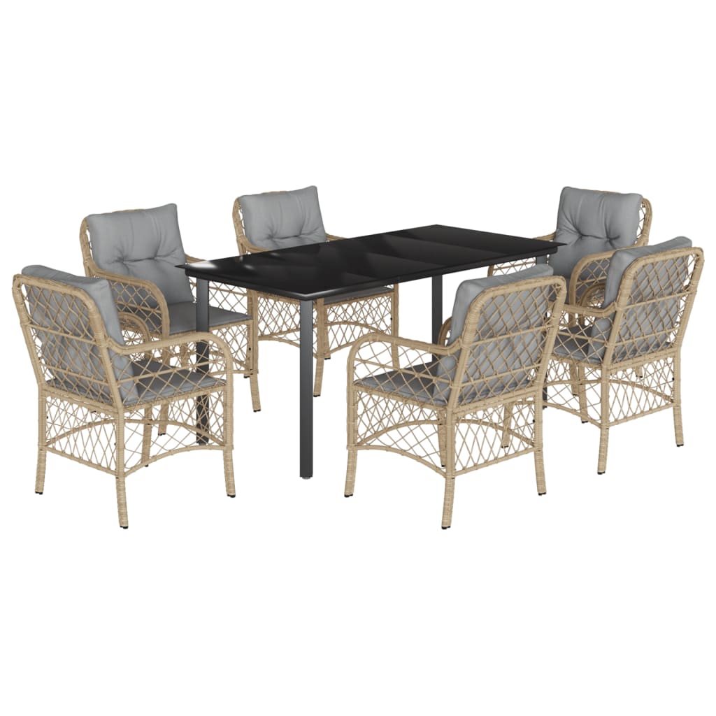 7-delige Tuinset met kussens poly rattan gemengd beige is nu te koop bij PeponiXL, paradijselijk wonen!