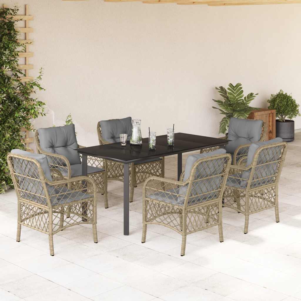 7-delige Tuinset met kussens poly rattan gemengd beige is nu te koop bij PeponiXL, paradijselijk wonen!